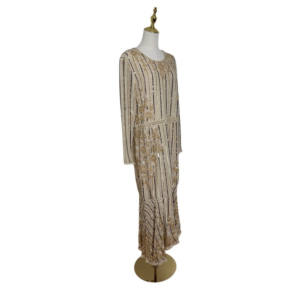 Mac Duggal 93627 Nude Gold‎ Sequin Beaded Midi Dress Size 16 $398 - Picture 4 of 7